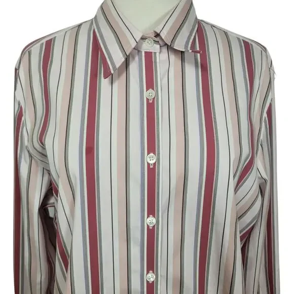 Faconnable Women's Striped Office Business Casual Long Sleeve Top Size Large - Picture 3 of 9